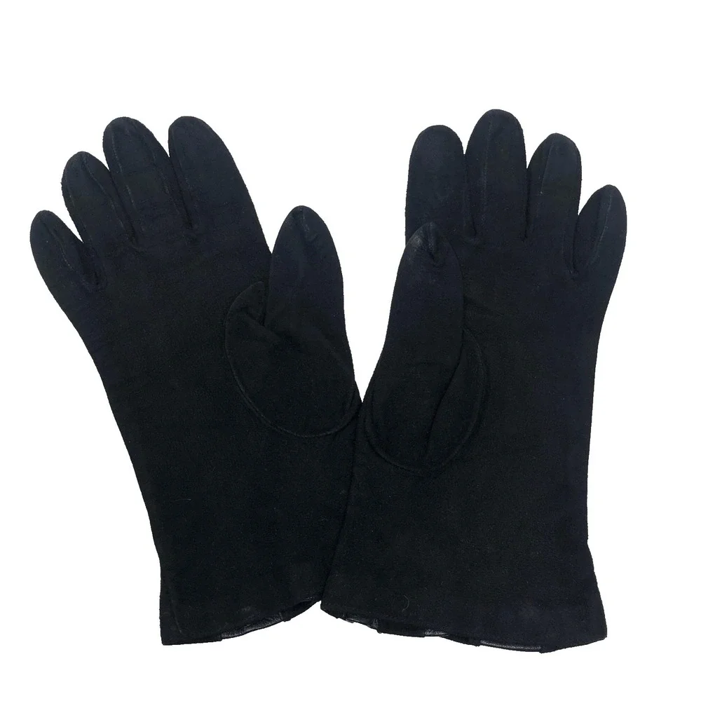 Vintage Valentino Suede Night Gloves Womens 6.5 Silk Lining Black